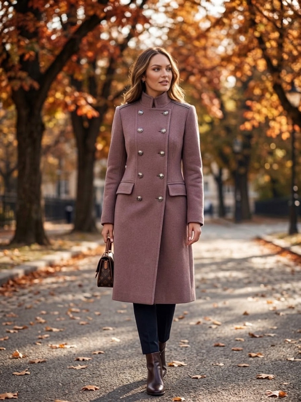 BADGLEY MISCHKA Mauve Wool Coat Double Breasted Military Cadet Jacket Womens M